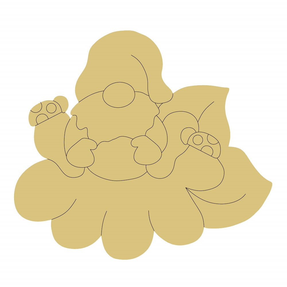 Design By Line Gnome On Leaf MDF Cutout Spring Gnome - Unfinished For DIY