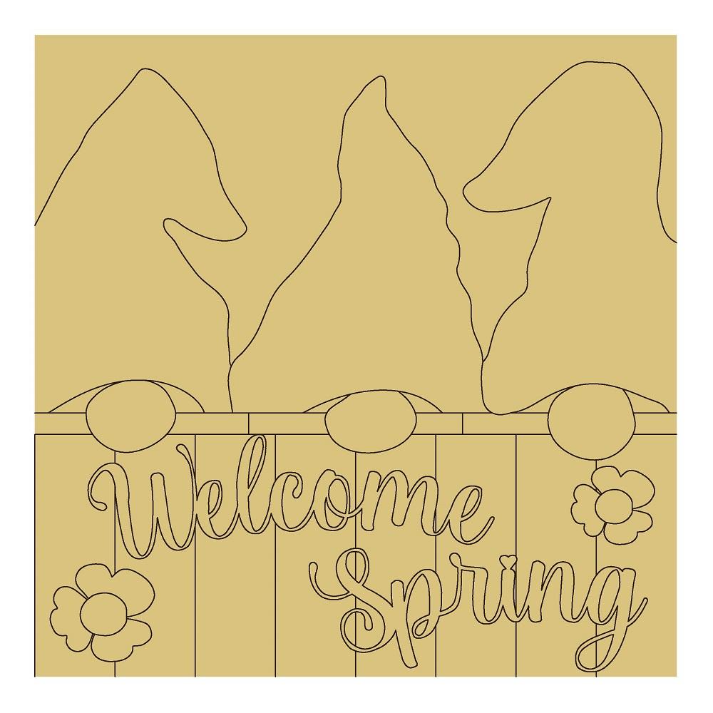 Design By Line Rectangular Gnomes Sign MDF Cutout Welcome Spring Fence - Unfinished For DIY