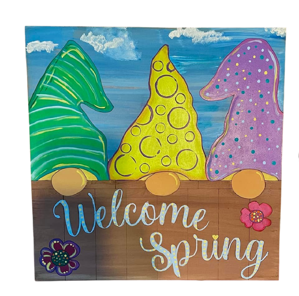 Design By Line Rectangular Gnomes Sign MDF Cutout Welcome Spring Fence - Unfinished For DIY