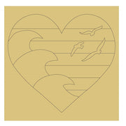 Design By Line Square MDF Cutout Heart Seascape With Waves And Seagulls - Unfinished For DIY