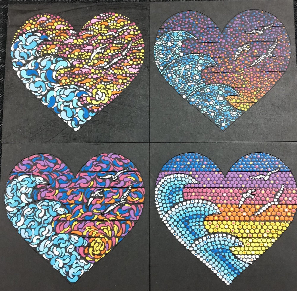 Design By Line Square MDF Cutout Heart Seascape With Waves And Seagulls - Unfinished For DIY