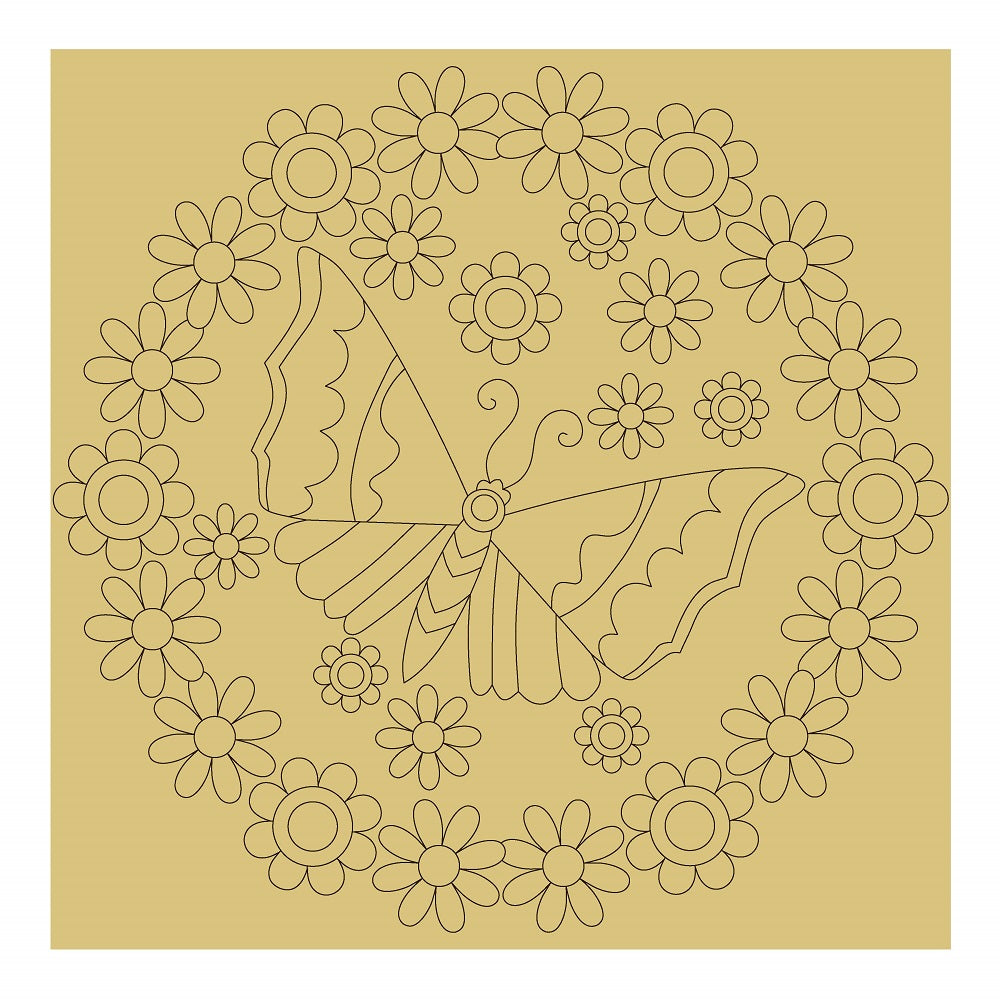 Design By Line Square MDF Cutout Butterfly Floral Mandala - Unfinished For DIY