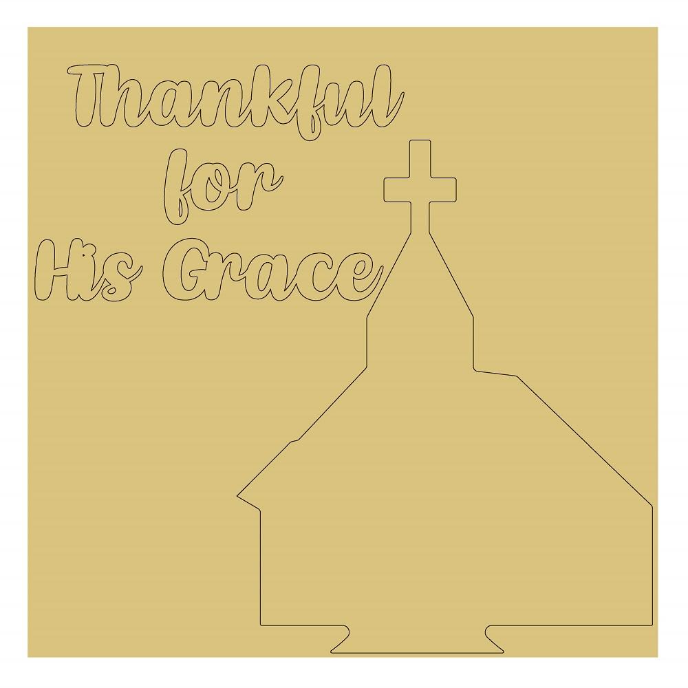 Design By Line Square MDF Cutout Church With Thankful For His Grace - Unfinished For DIY