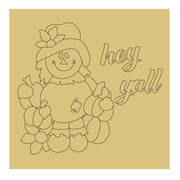 Design By Line Scarecrow MDF Cutout Hey Y'all With Flowers And Pumpkins - Unfinished For DIY