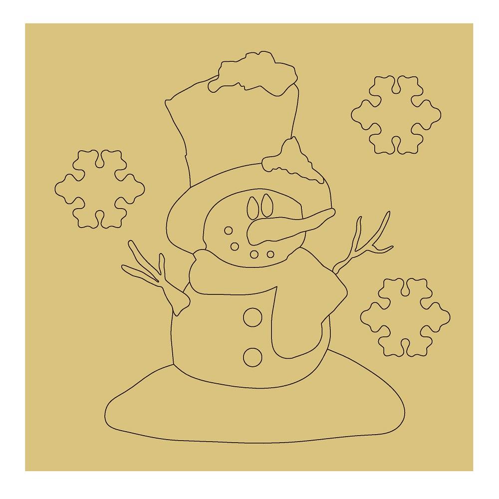 Design By Line Square MDF Cutout Snowman With Top Hat And Scarf - Unfinished For DIY