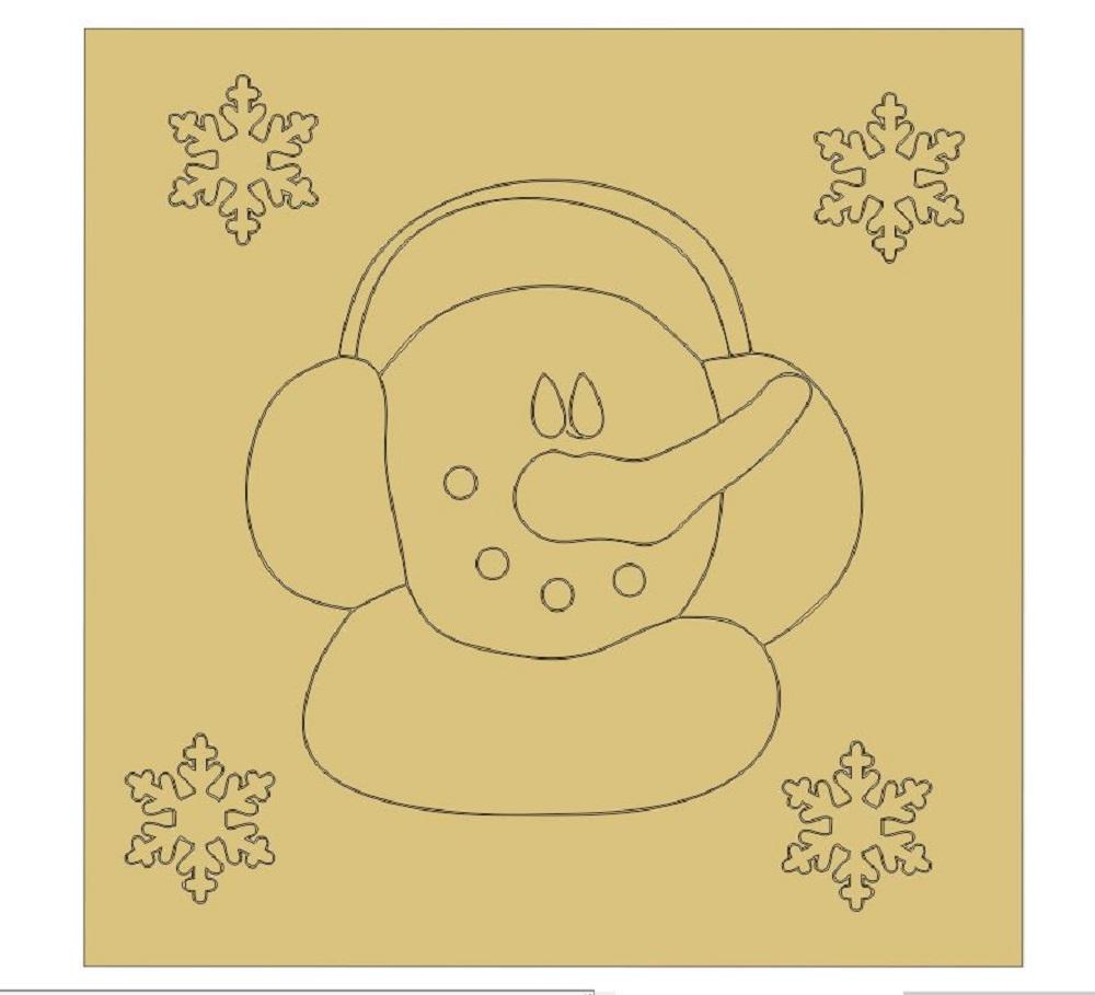 Design By Line Square MDF Cutout Snowman With Earmuffs And Snowflakes - Unfinished For DIY