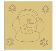 Design By Line Square MDF Cutout Snowman With Earmuffs And Snowflakes - Unfinished For DIY