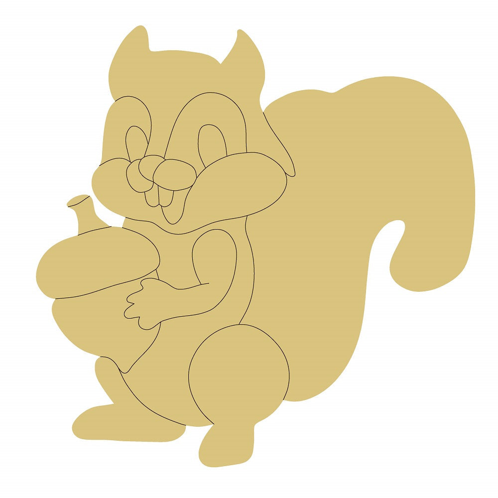 Design By Line Sitting Squirrel MDF Cutout Holding Acorn - Unfinished For DIY