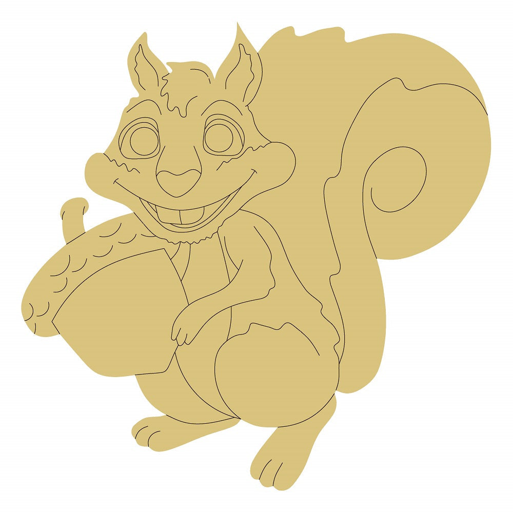 Design By Line Squirrel MDF Cutout Silhouette With Acorn - Unfinished For DIY