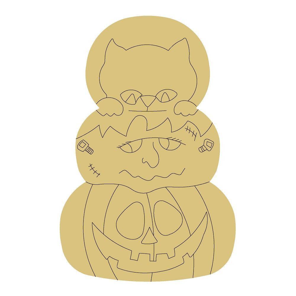 Design By Line Tiered Circles MDF Cutout Cat Frankenstein Jack O Lantern - Unfinished For DIY