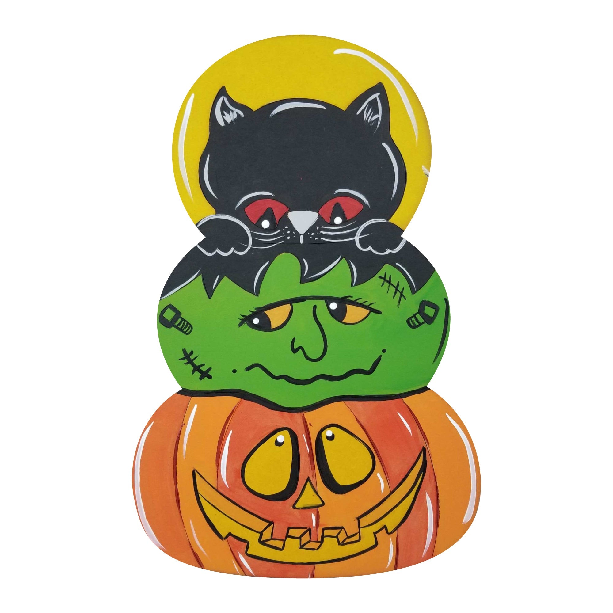 Design By Line Tiered Circles MDF Cutout Cat Frankenstein Jack O Lantern - Unfinished For DIY