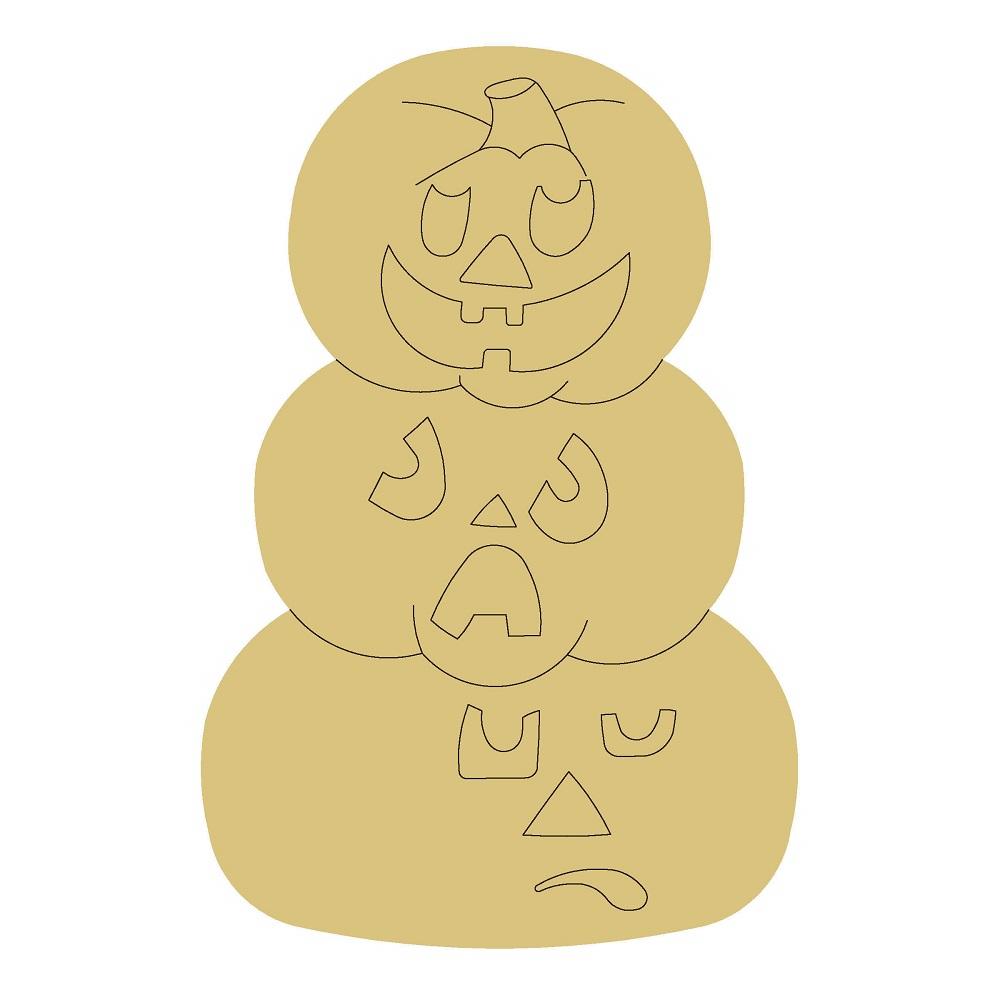 Design By Line Stacked Pumpkin MDF Cutout Jack-O-Lantern Faces On Three-Pumpkin Stack - Unfinished For DIY