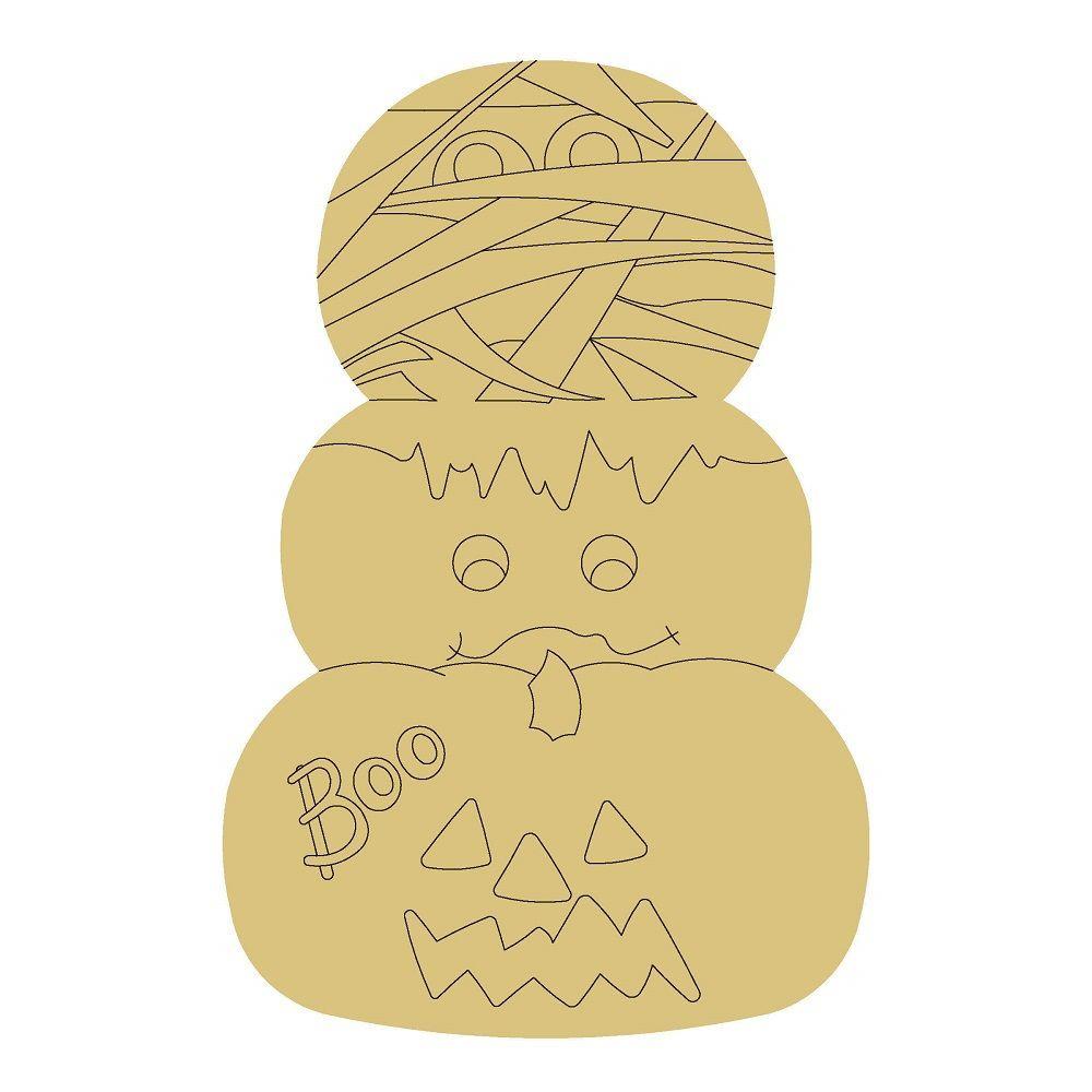 Design By Line Stacked Pumpkin MDF Cutout Boo  Halloween Scene Mummy, Frankenstein, Jack-O-Lantern - Unfinished For DIY