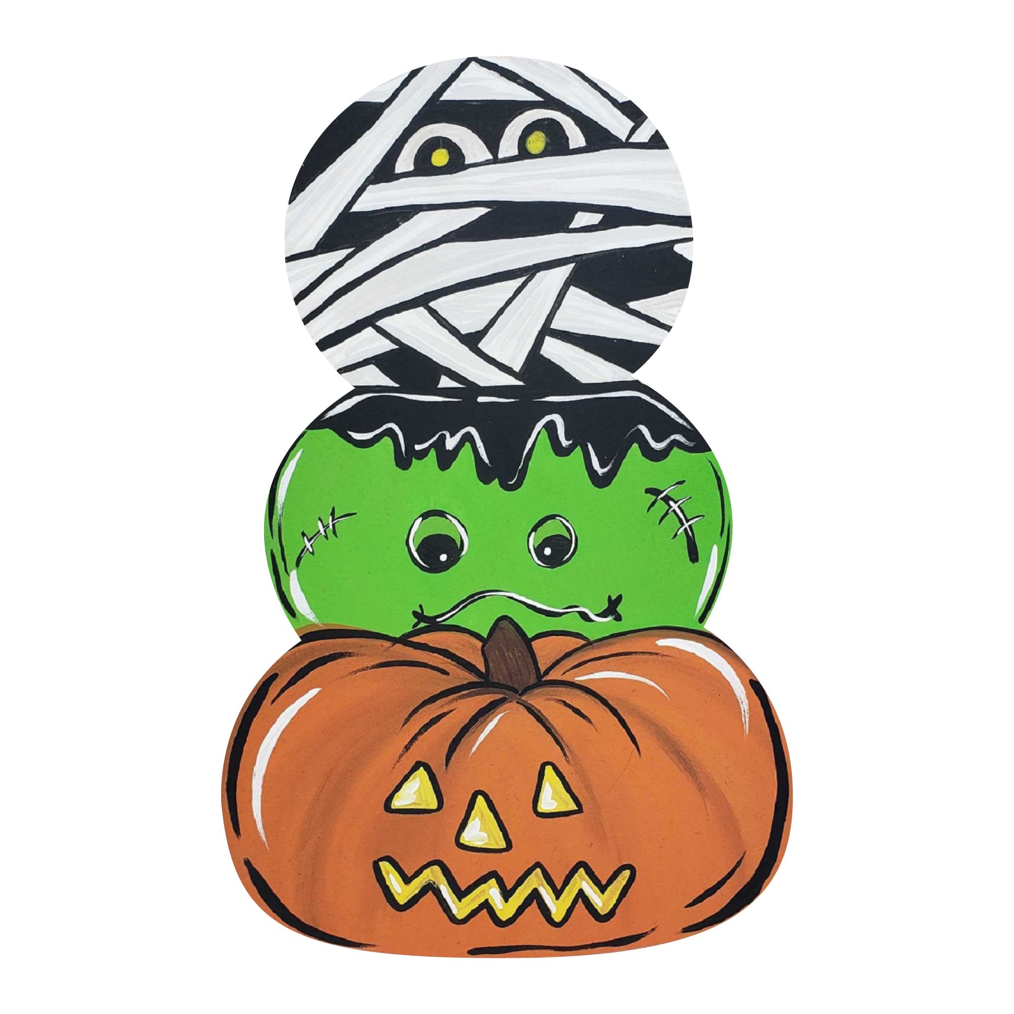 Design By Line Stacked Pumpkin MDF Cutout Boo  Halloween Scene Mummy, Frankenstein, Jack-O-Lantern - Unfinished For DIY