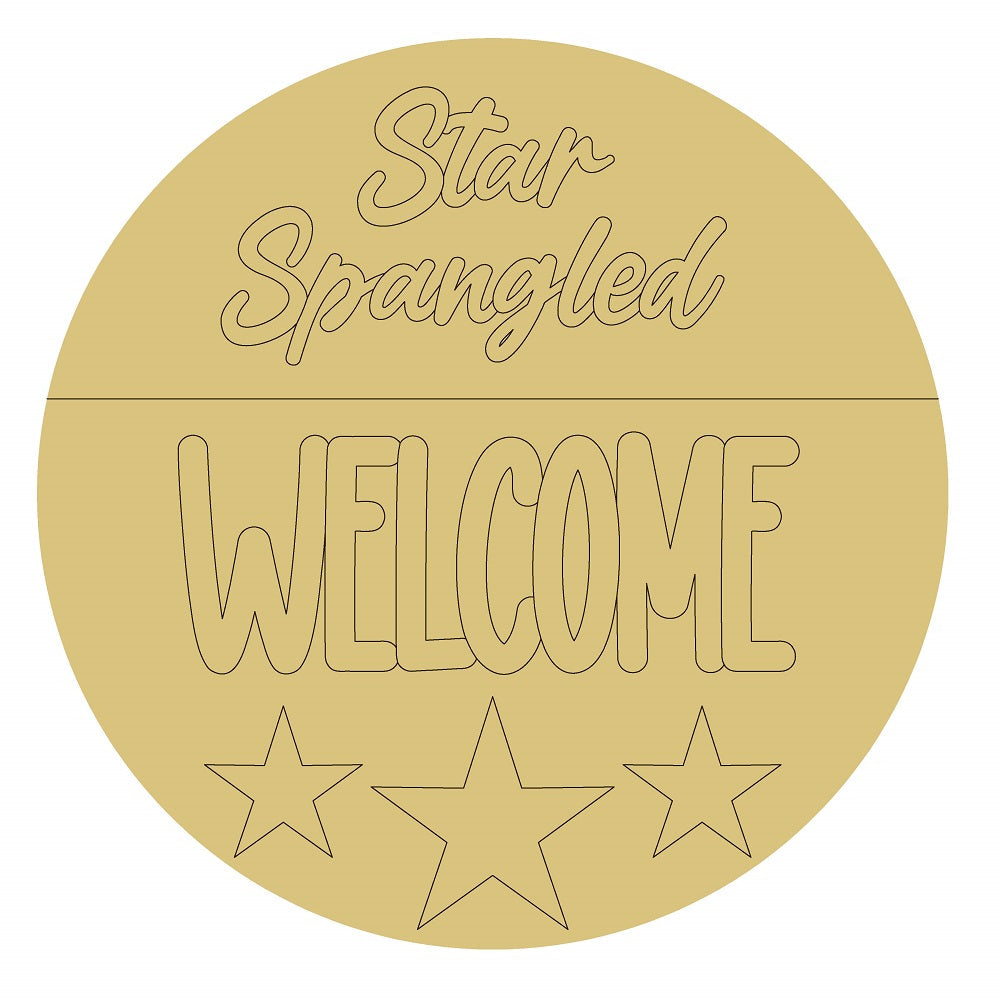 Design By Line Round MDF Cutout Star Spangled Welcome With Three Stars - Unfinished For DIY