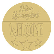 Design By Line Round MDF Cutout Star Spangled Welcome With Three Stars - Unfinished For DIY