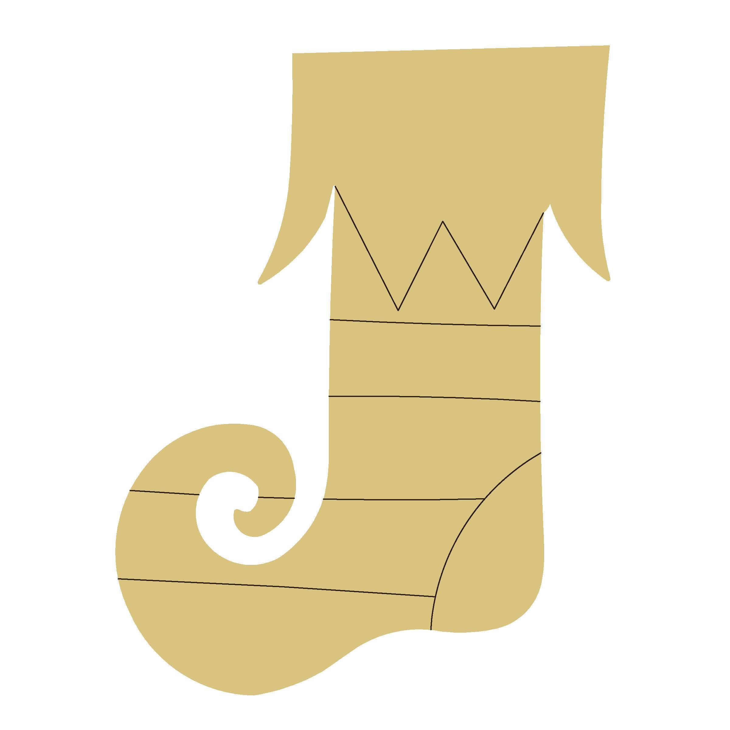 Design By Line Stocking MDF Cutout Zigzag Crown With Horizontal Stripes And Scroll Toe - Unfinished For DIY