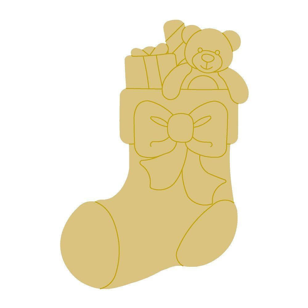 Design By Line Stocking MDF Cutout Presents And Teddy Bear Silhouette - Unfinished For DIY