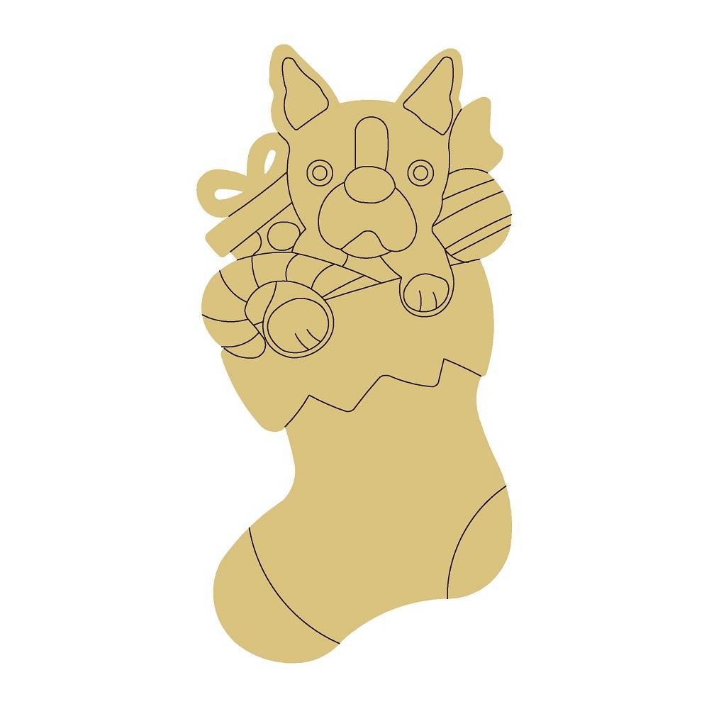 Design By Line Stocking MDF Cutout Dog In Stocking Silhouette - Unfinished For DIY
