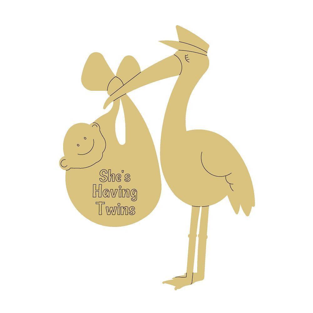 Design By Line Round MDF Cutout She's Having Twins Stork And Baby Silhouette - Unfinished For DIY