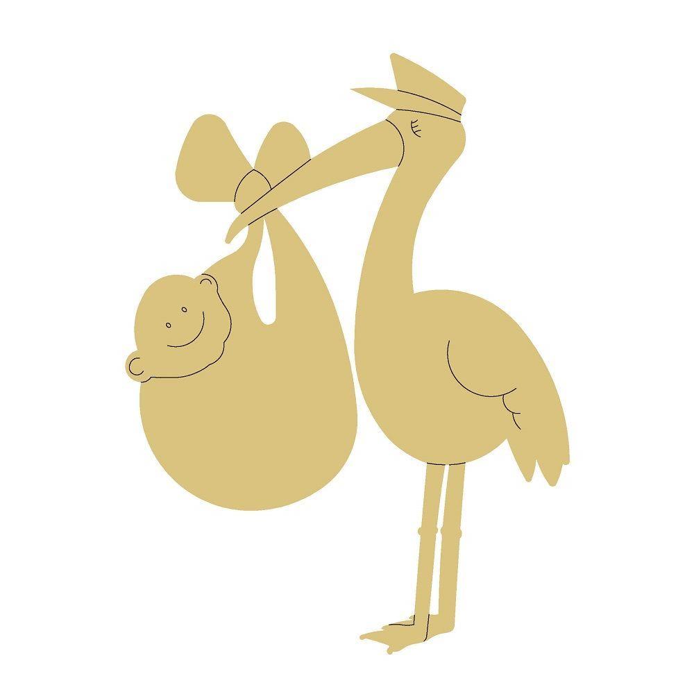 Design By Line Stork MDF Cutout With Baby Silhouette - Unfinished For DIY