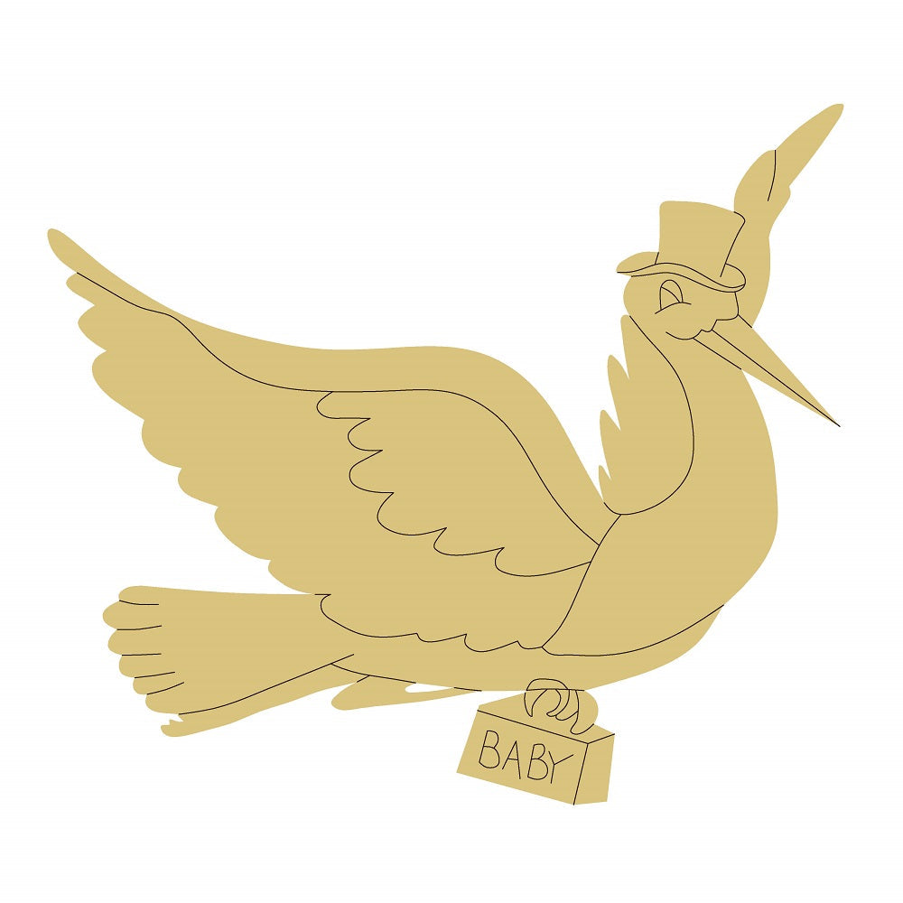 Design By Line Stork Silhouette MDF Cutout Carrying BABY - Unfinished For DIY