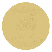 Design By Line Round MDF Cutout Welcome Succas Potted Plant Silhouette - Unfinished For DIY