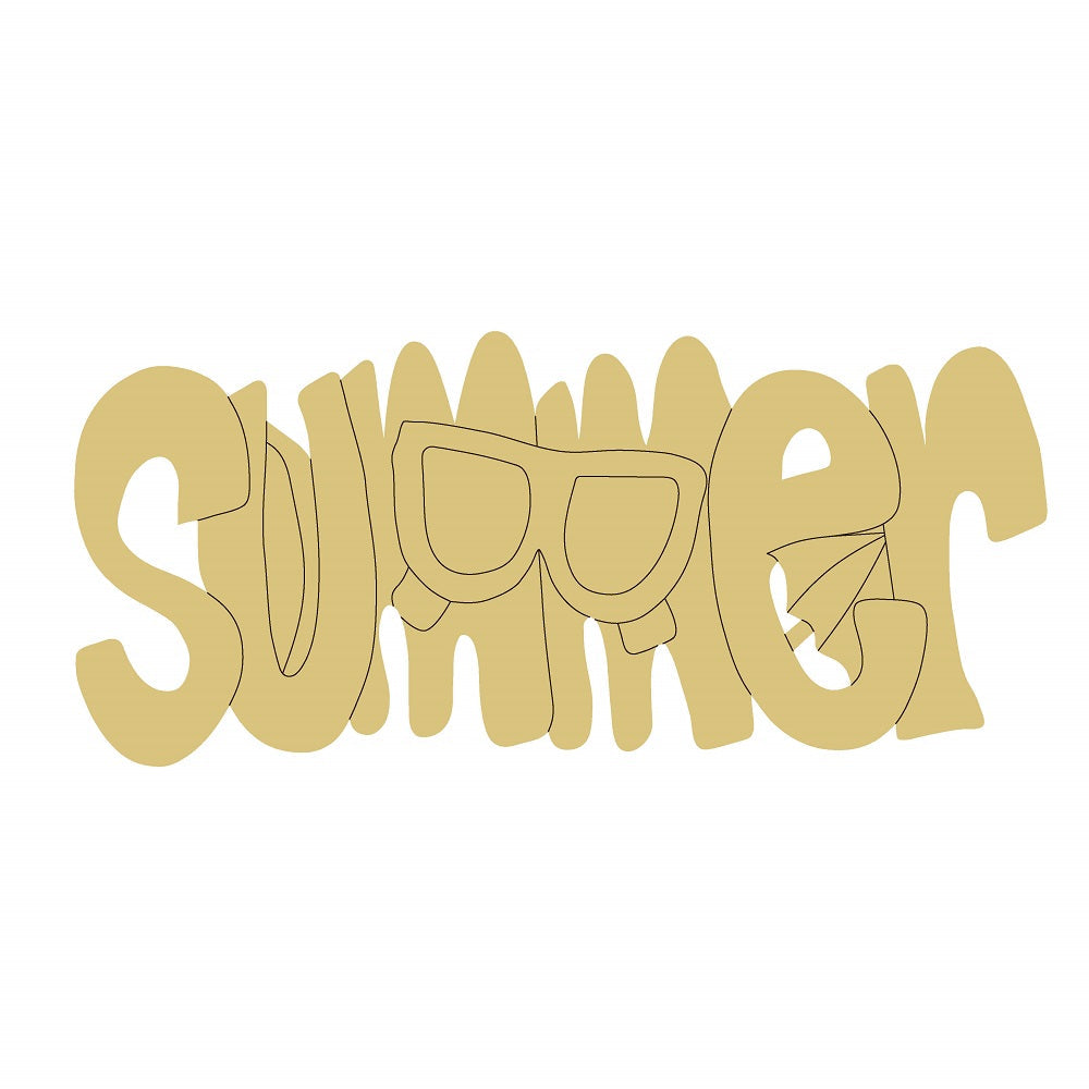 Design By Line WordSummer MDF Cutout With Sunglasses and Umbrella - Unfinished For DIY