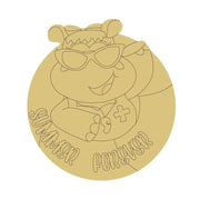 Design By Line Round MDF Cutout Hippo With Sunglasses And Summer Forever Text - Unfinished For DIY