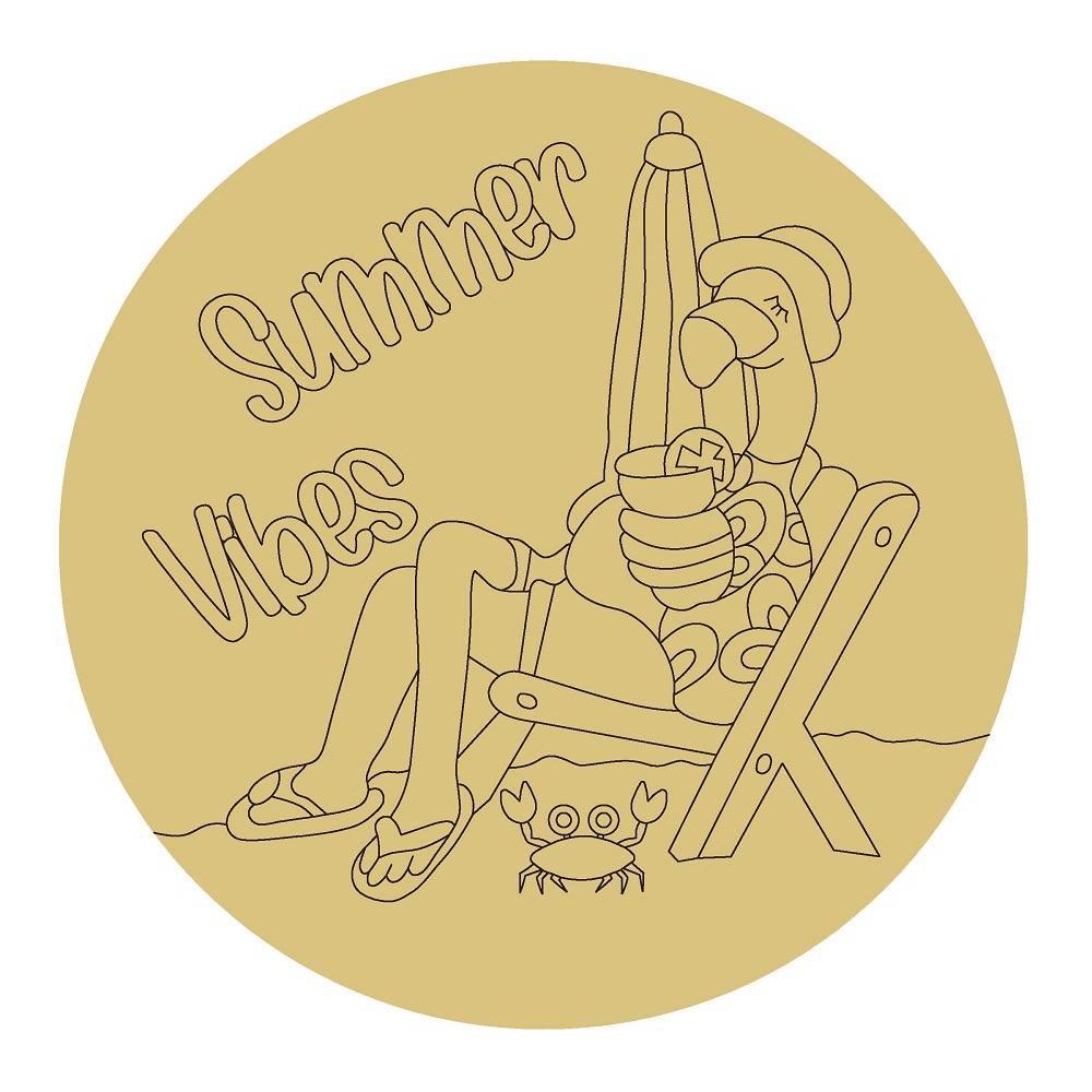 Design By Line Round MDF Cutout Summer Vibes Beach Chair With Crab - Unfinished For DIY