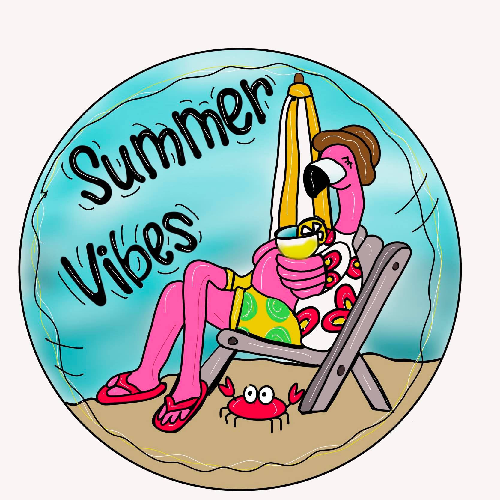 Design By Line Round MDF Cutout Summer Vibes Beach Chair With Crab - Unfinished For DIY