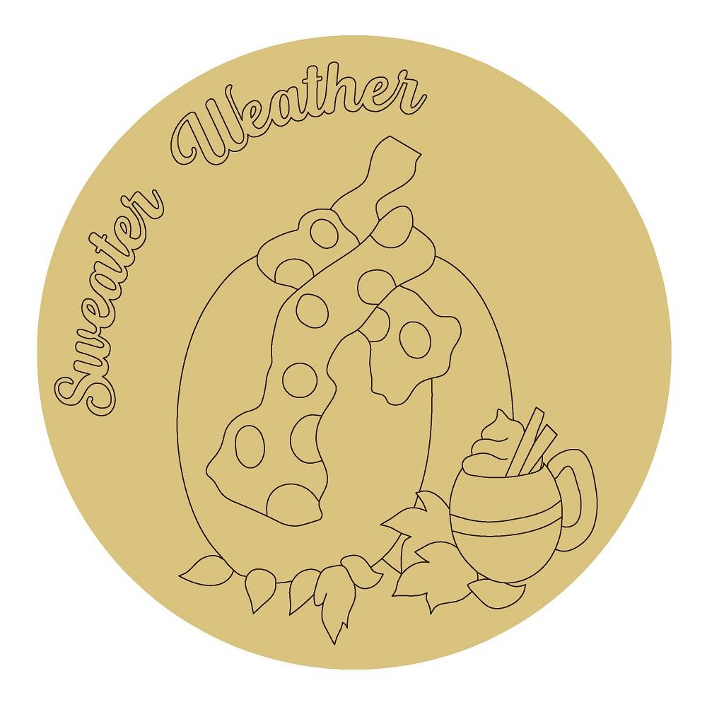 Design By Line Round MDF Cutout Sweater Weather Pumpkin Mug Scene - Unfinished For DIY