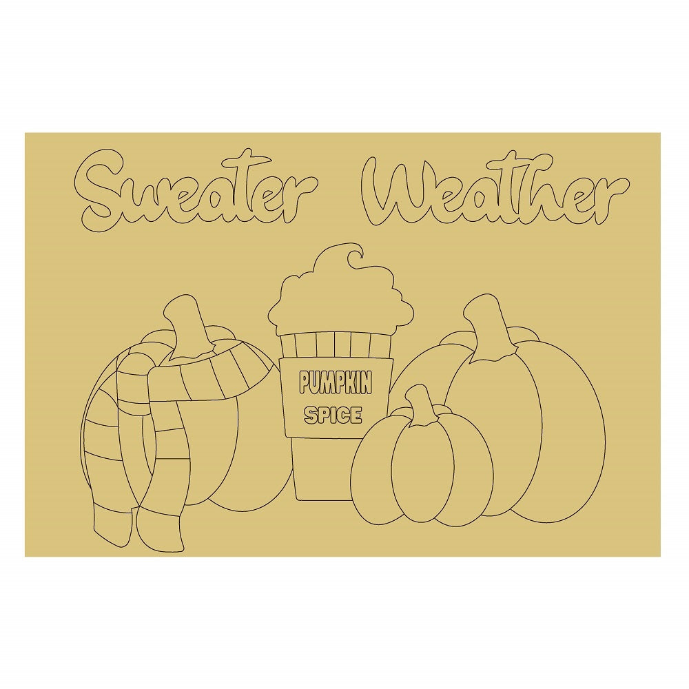 Design By Line Rectangle MDF Cutout Sweater Weather With Pumpkins,A scarf and  Pumpkin Spice Latte - Unfinished For DIY