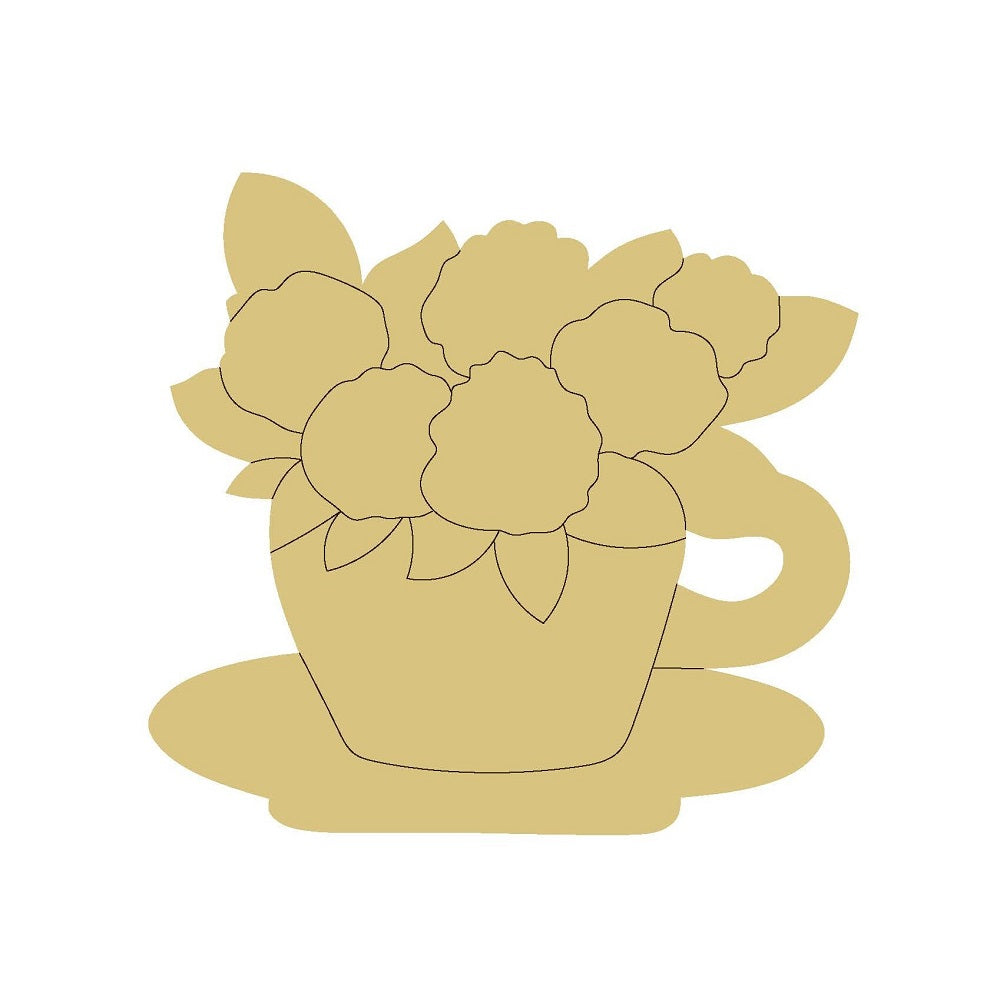 Design By Line Teacup Mug MDF Cutout Floral Bouquet - Unfinished For DIY