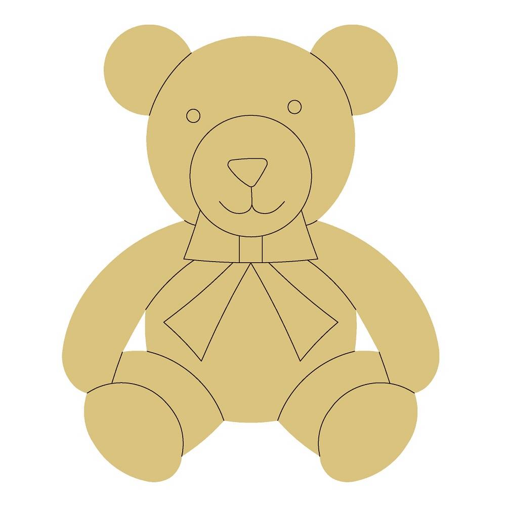 Design By Line Teddy Bear MDF Cutout Geometric Diamond Chest Bow Tie - Unfinished For DIY