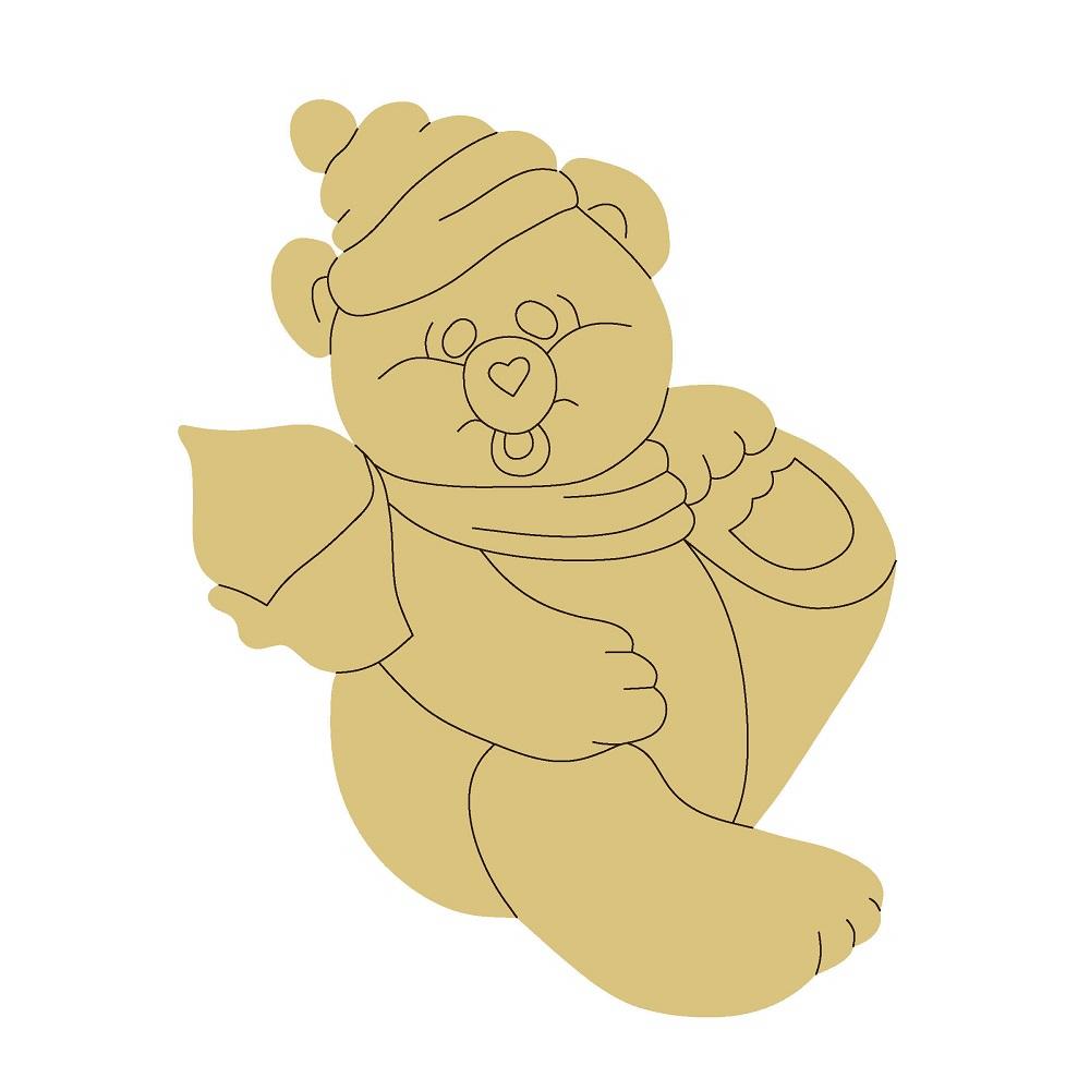 Design By Line Sitting Teddy Bear MDF Cutout Teddy Bear Silhouette With Scarf - Unfinished For DIY