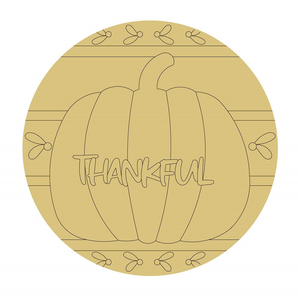 Design By Line Round MDF Cutout Thankful Pumpkin - Unfinished For DIY