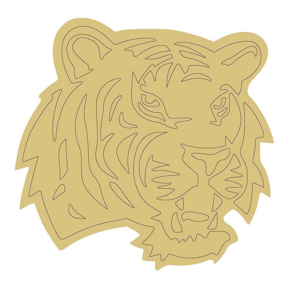 Design By Line Tiger MDF Cutout Head Line Art - Unfinished For DIY