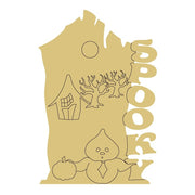 Design By Line Tombstone MDF Cutout Spooky House & Trees Halloween Scene With Moon, Pumpkin And Scarecrow - Unfinished For DIY