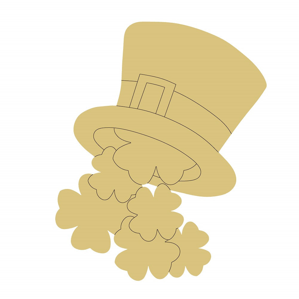Design By Line Top Hat MDF Cutout St Patrick's Day Shamrock Cascade - Unfinished For DIY