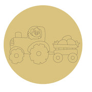 Design By Line Round MDF Cutout Tractor With Hay Bale Wagon - Unfinished For DIY