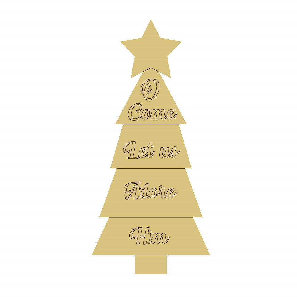 Design By Line Tree MDF Cutout O Come Let Us Adore Him - Unfinished For DIY