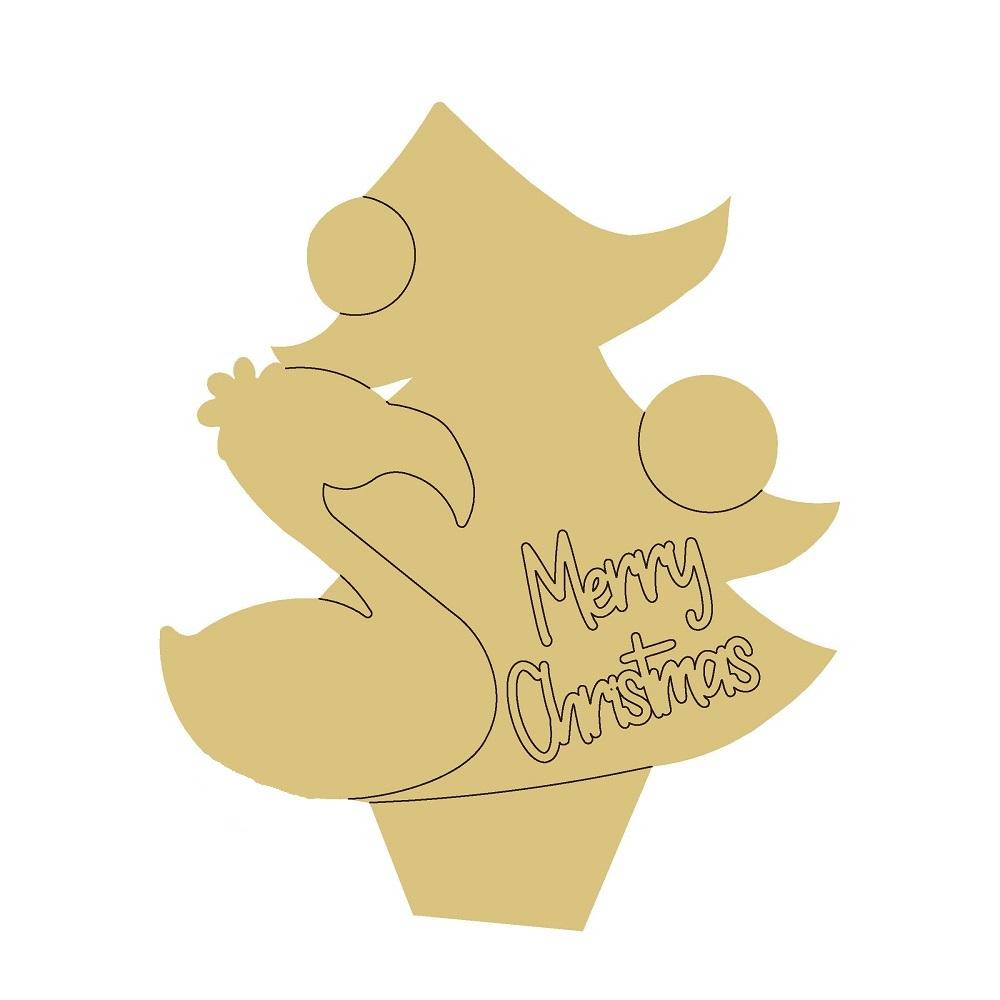 Design By Line Christmas Tree MDF Cutout Merry Christmas With Flamingo - Unfinished For DIY