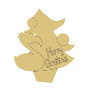 Design By Line Christmas Tree MDF Cutout Merry Christmas With Flamingo - Unfinished For DIY