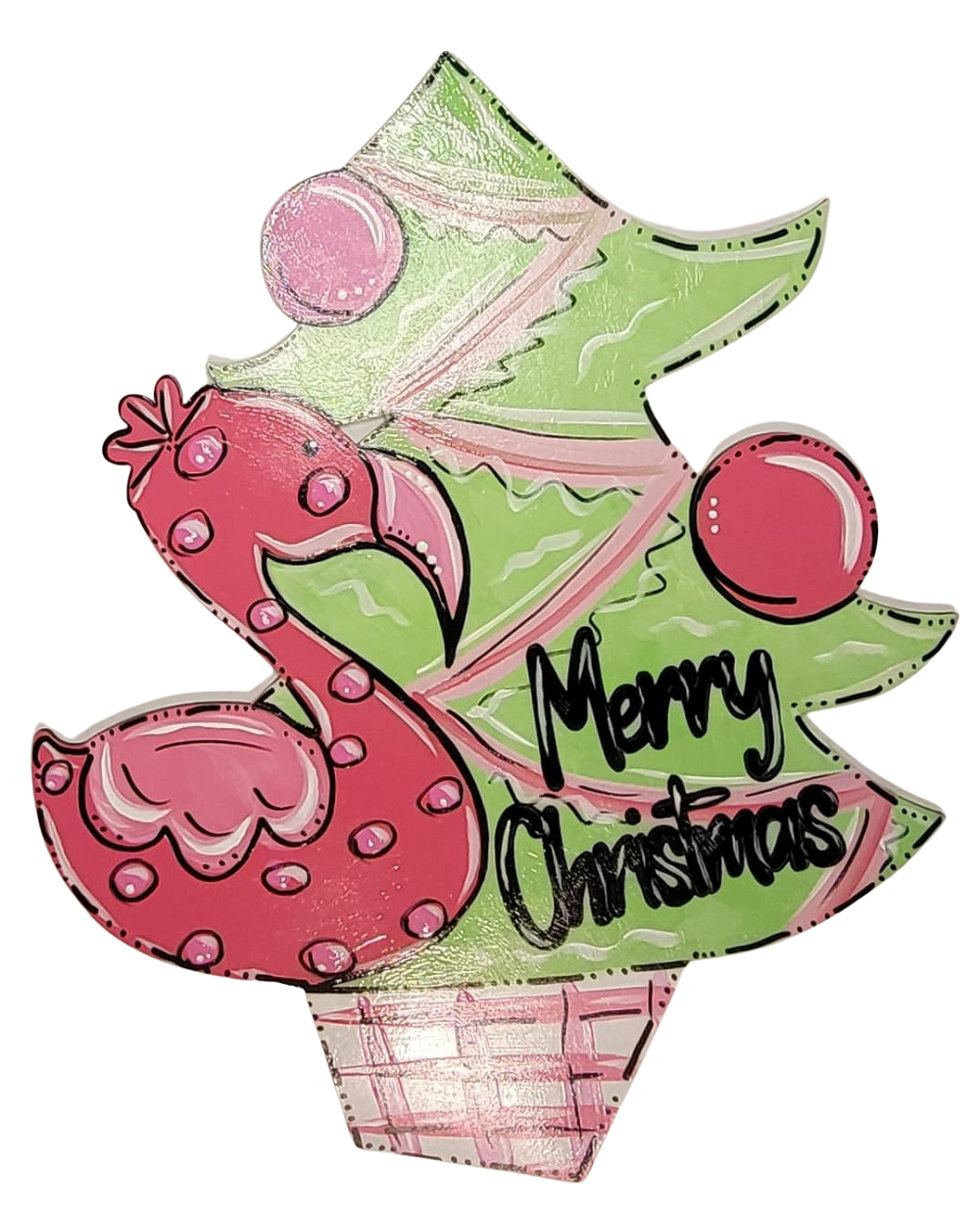 Design By Line Christmas Tree MDF Cutout Merry Christmas With Flamingo - Unfinished For DIY
