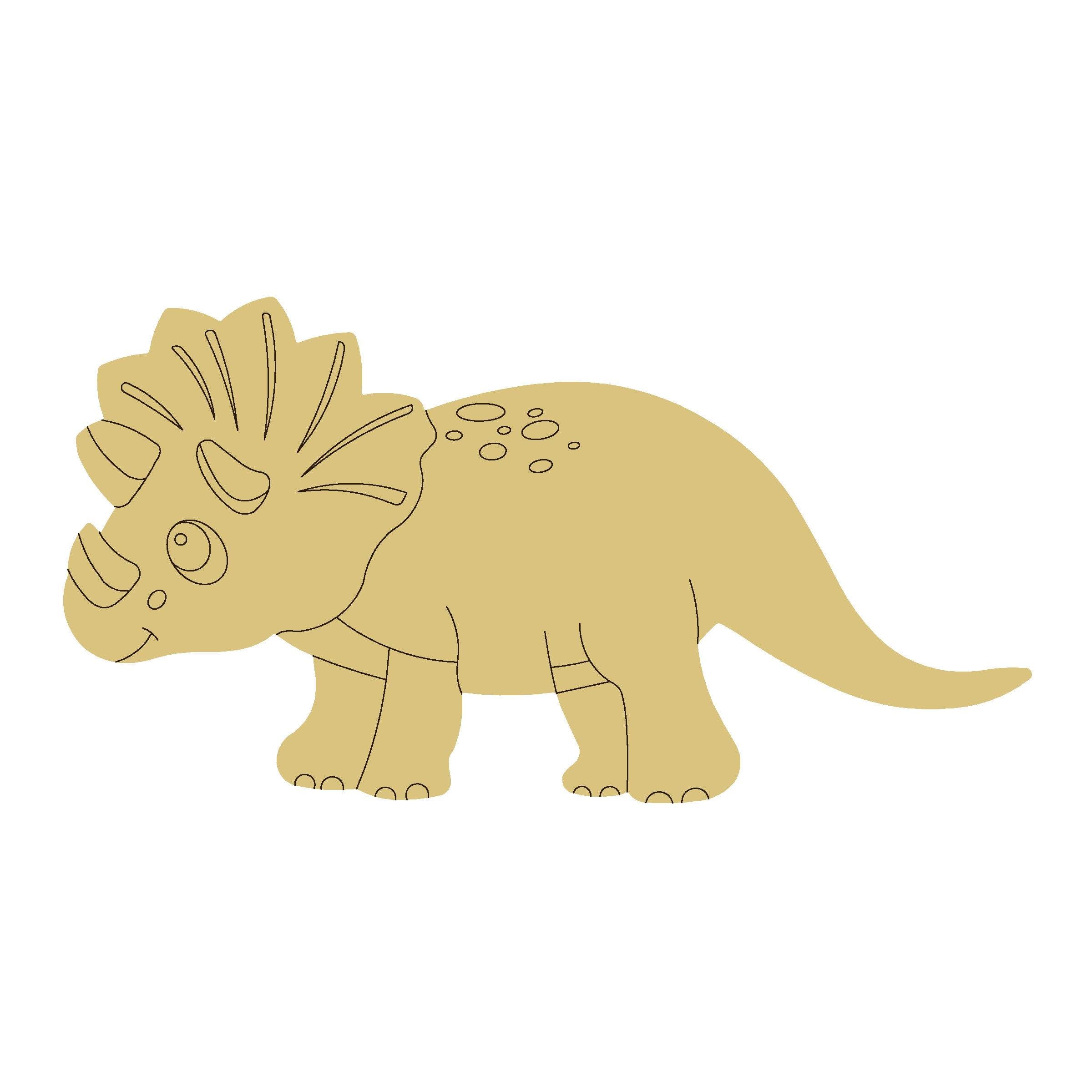 Design By Line Dinosaur Silhouette MDF Cutout Left-Facing Three-Horned Frill Outline - Unfinished For DIY