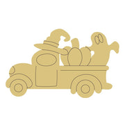 Design By Line Truck MDF Cutout Halloween Scene With Pumpkins And Ghost In Truck Bed - Unfinished For DIY