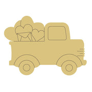 Design By Line Truck MDF Cutout Heart Truck With Hearts & Envelope - Unfinished For DIY