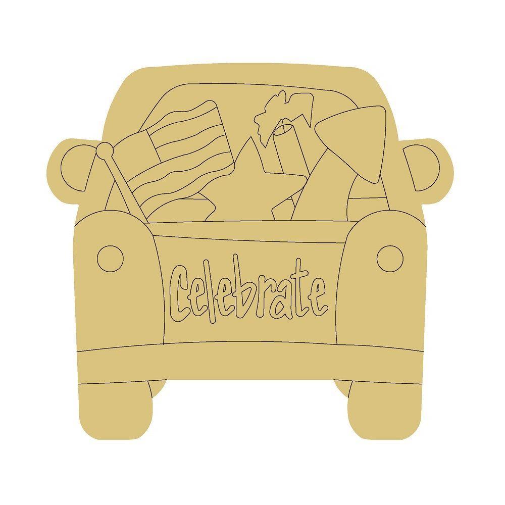 Design By Line Truck MDF Cutout Celebrate July 4th American FLag Firworks - Unfinished For DIY