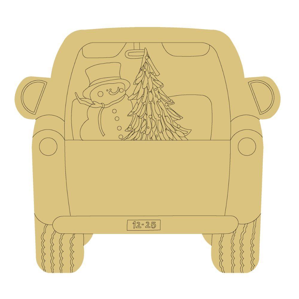 Design By Line Truck MDF Cutout Snowman And Christmas Tree Scene - Unfinished For DIY